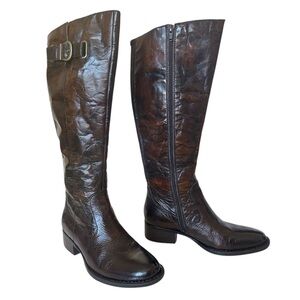 BORN CROWN ROXIE BROWN CRINKLE LEATHER TALL RISING BOOTS SIZE 6